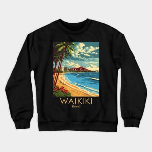 A Vintage Travel Illustration of Waikiki - Hawaii Crewneck Sweatshirt